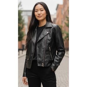 HM Womens Faux Leather Moto Biker Jacket Black Size S 08158511